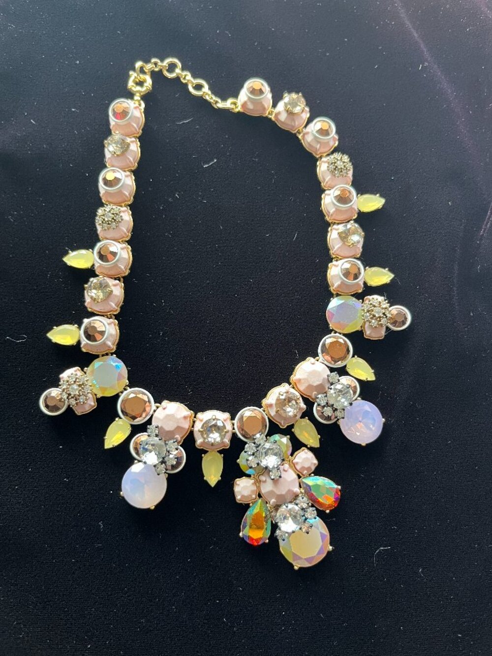 JCrew Pink Brulée Statement Necklace Pastel Multicolor Crystal Cotton Candy